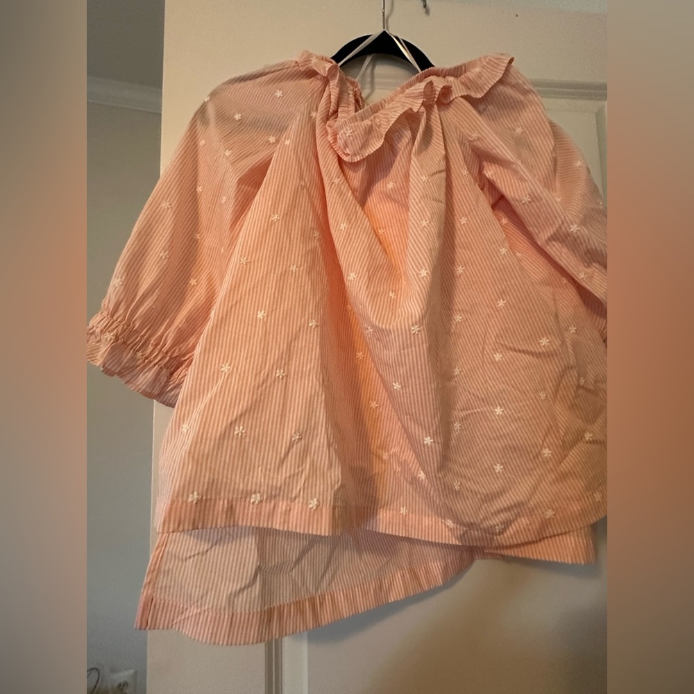 Elle Peach Striped Blouse with White Embroidery